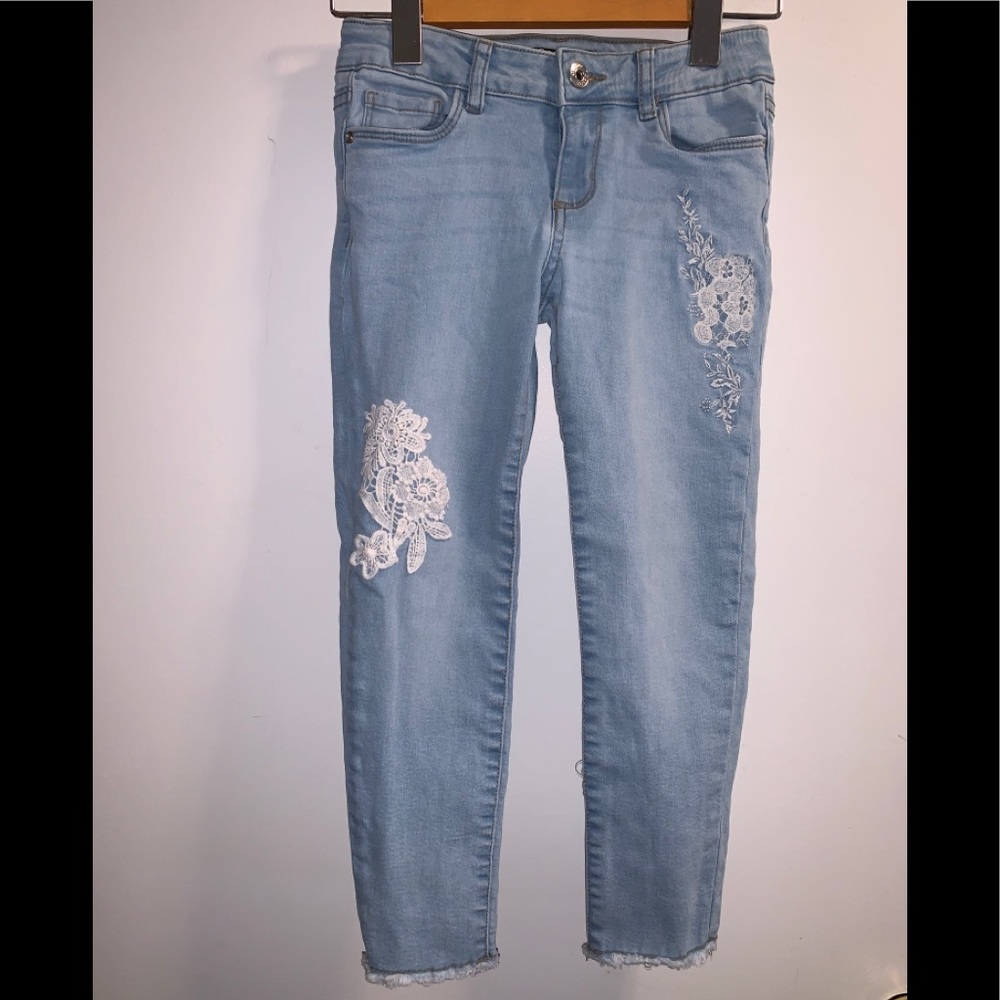 George girls raw edge hem w/ crochet detail jeans